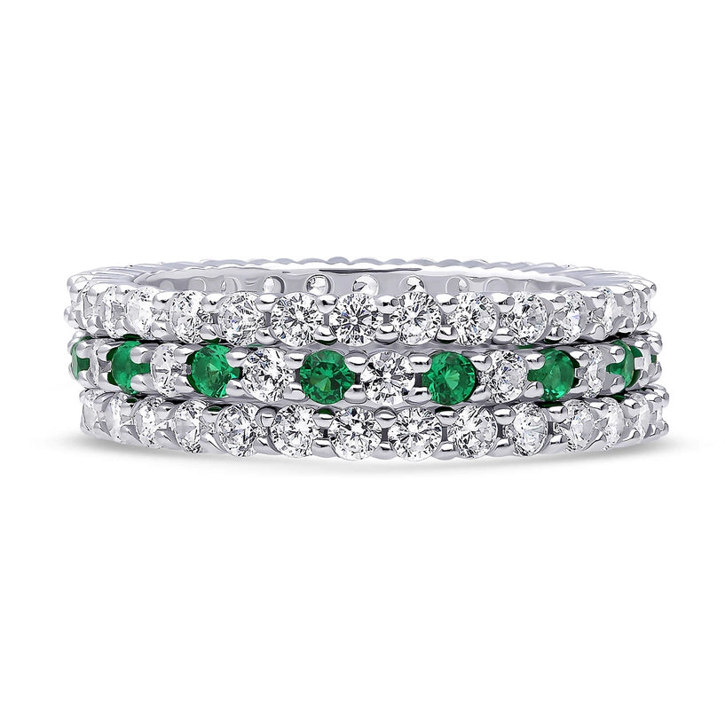 Sterling Silver Pave Cz Wedding Eternity Ring Set