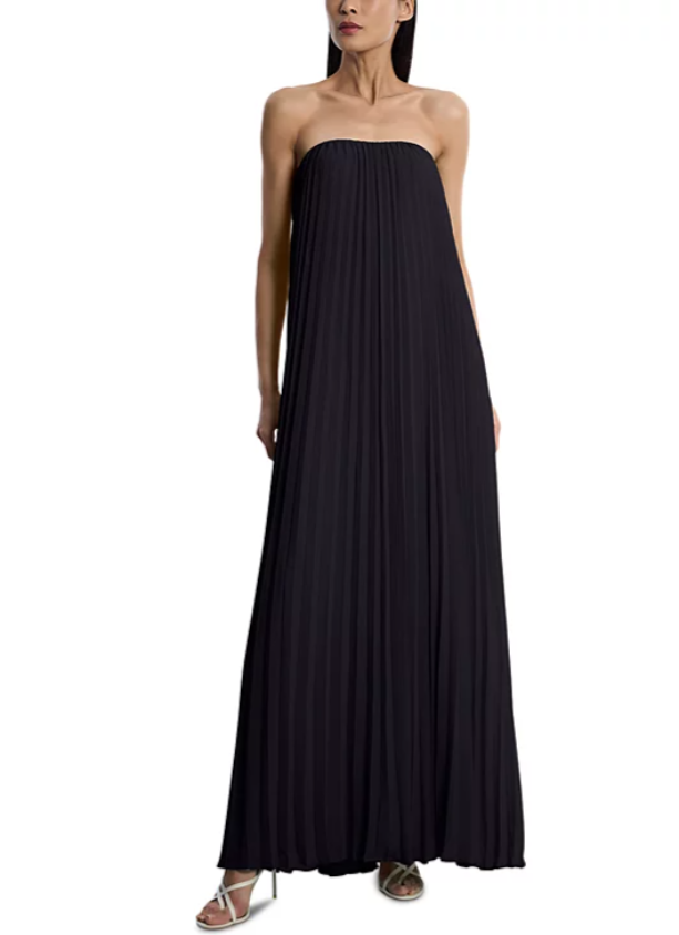 Strapless Pleated Chiffon Trapeze Gown