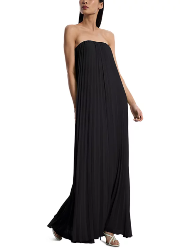 Strapless Pleated Chiffon Trapeze Gown