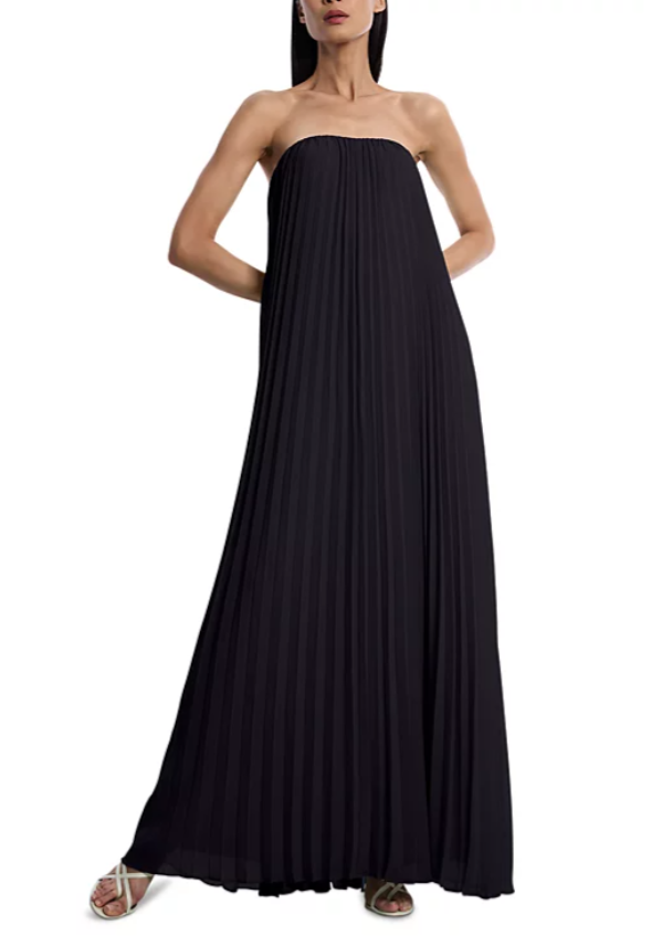 Strapless Pleated Chiffon Trapeze Gown