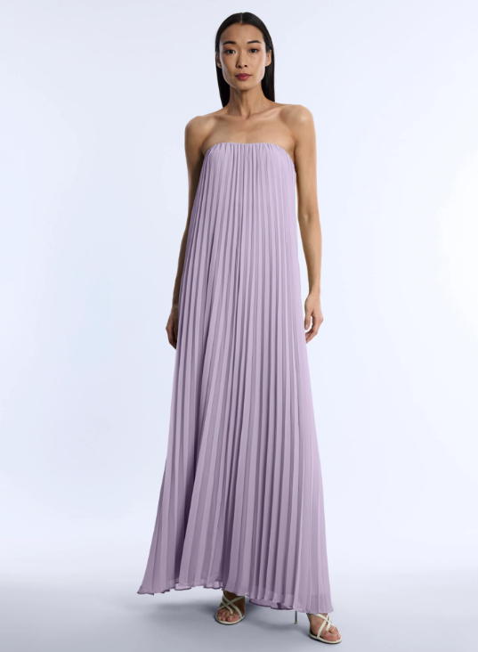 Strapless Pleated Chiffon Trapeze Gown