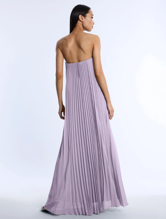Strapless Pleated Chiffon Trapeze Gown