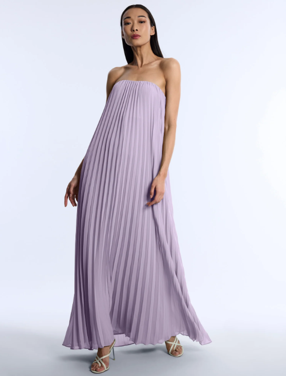 Strapless Pleated Chiffon Trapeze Gown