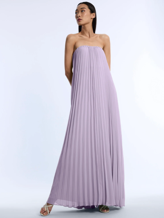Strapless Pleated Chiffon Trapeze Gown