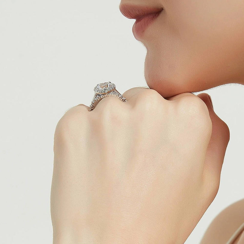 Silver Halo Heart Cz Wedding Engagement Ring Set