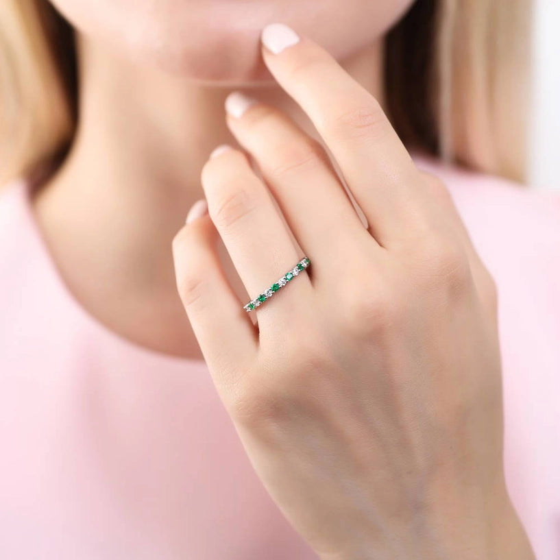 Sterling Silver Pave Cz Wedding Eternity Ring Set