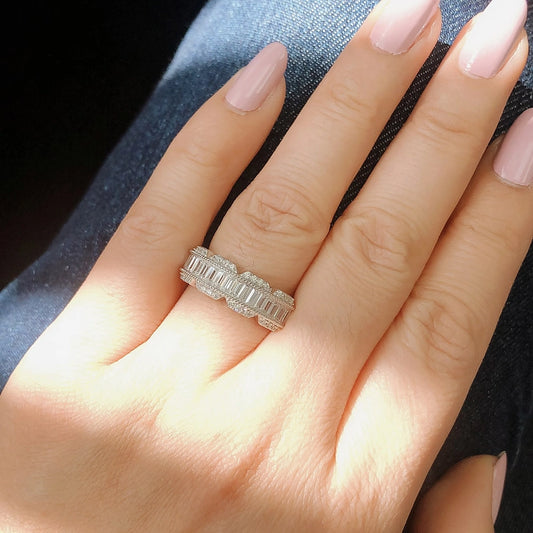 Sterling Silver Art Deco Cz Band Size 8