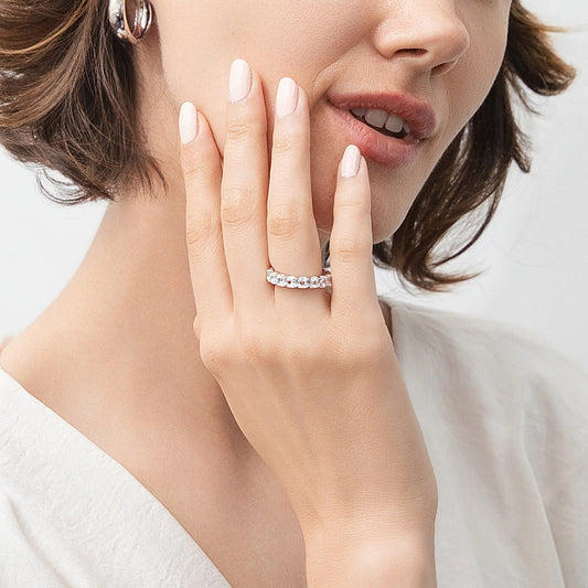 Silver Asscher Cubic Zirconia Wedding Eternity Ring