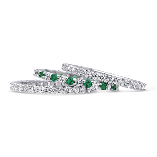 Sterling Silver Pave Cz Wedding Eternity Ring Set