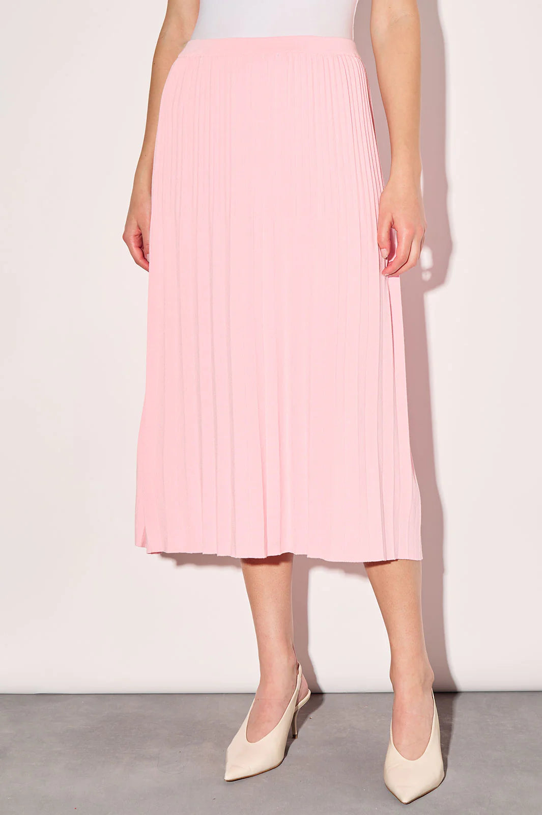 Pleated Soft Knit A-Line Midi Skirt